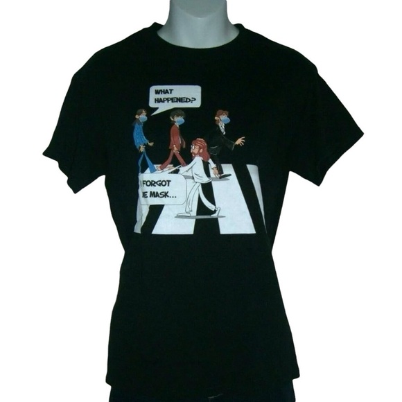 The Beatles Abbey Road Mask Pandemic Band Tee McCartney Lennon Eclectic Casual - Picture 3 of 6